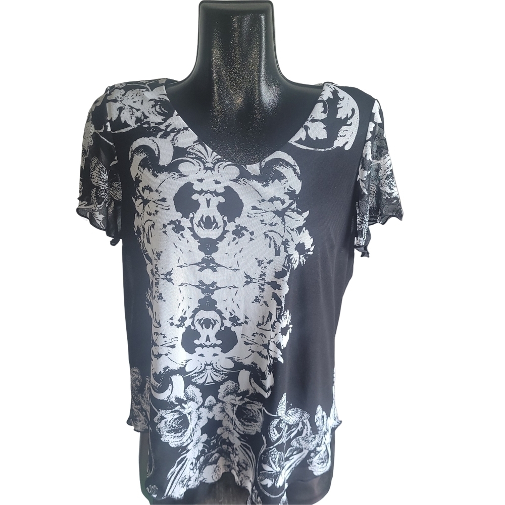 Laura Petites Black and White Short Sleeve Top XL